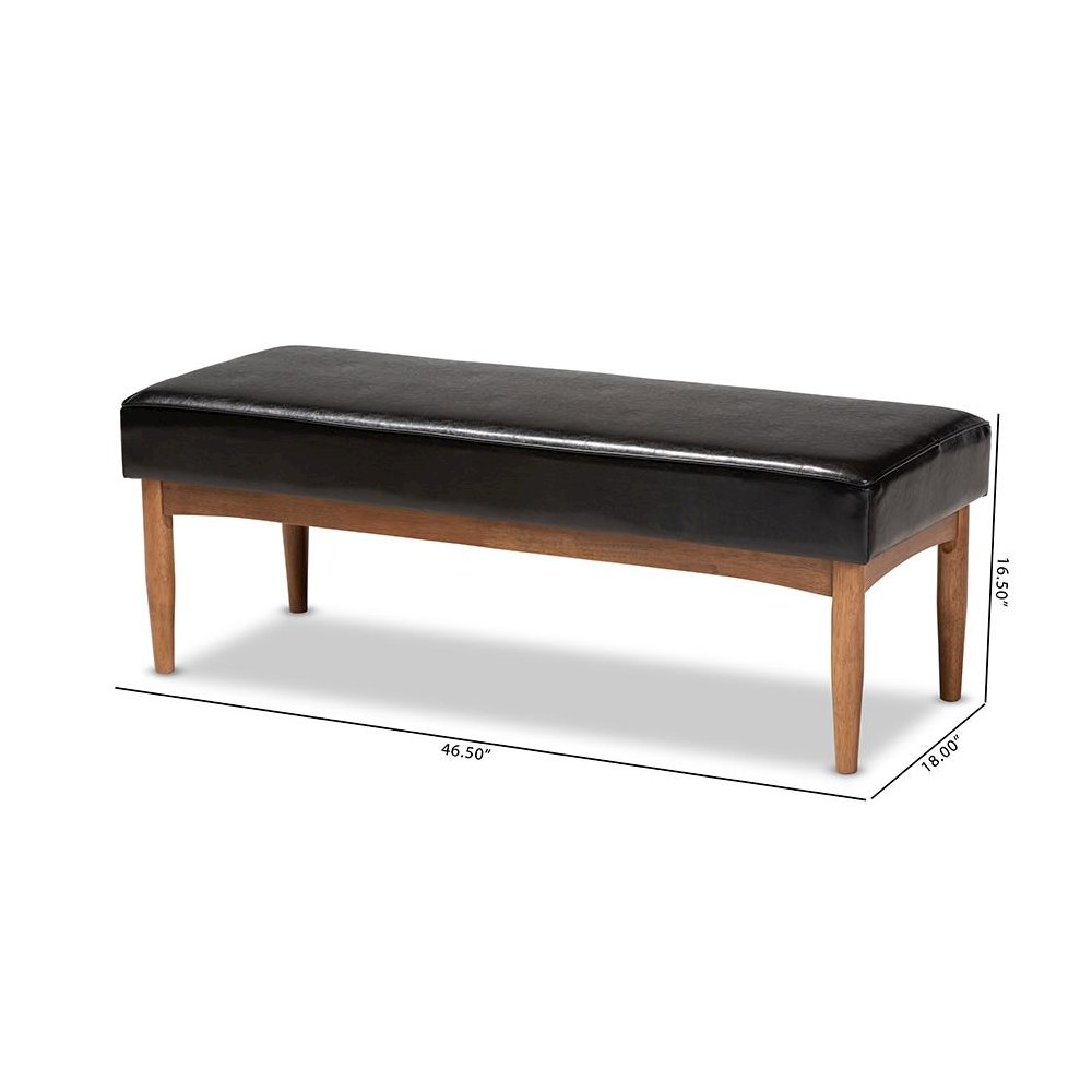 Arvid Mid-Century Modern Dark Brown Faux Leather Upholstered Wood Dining Bench