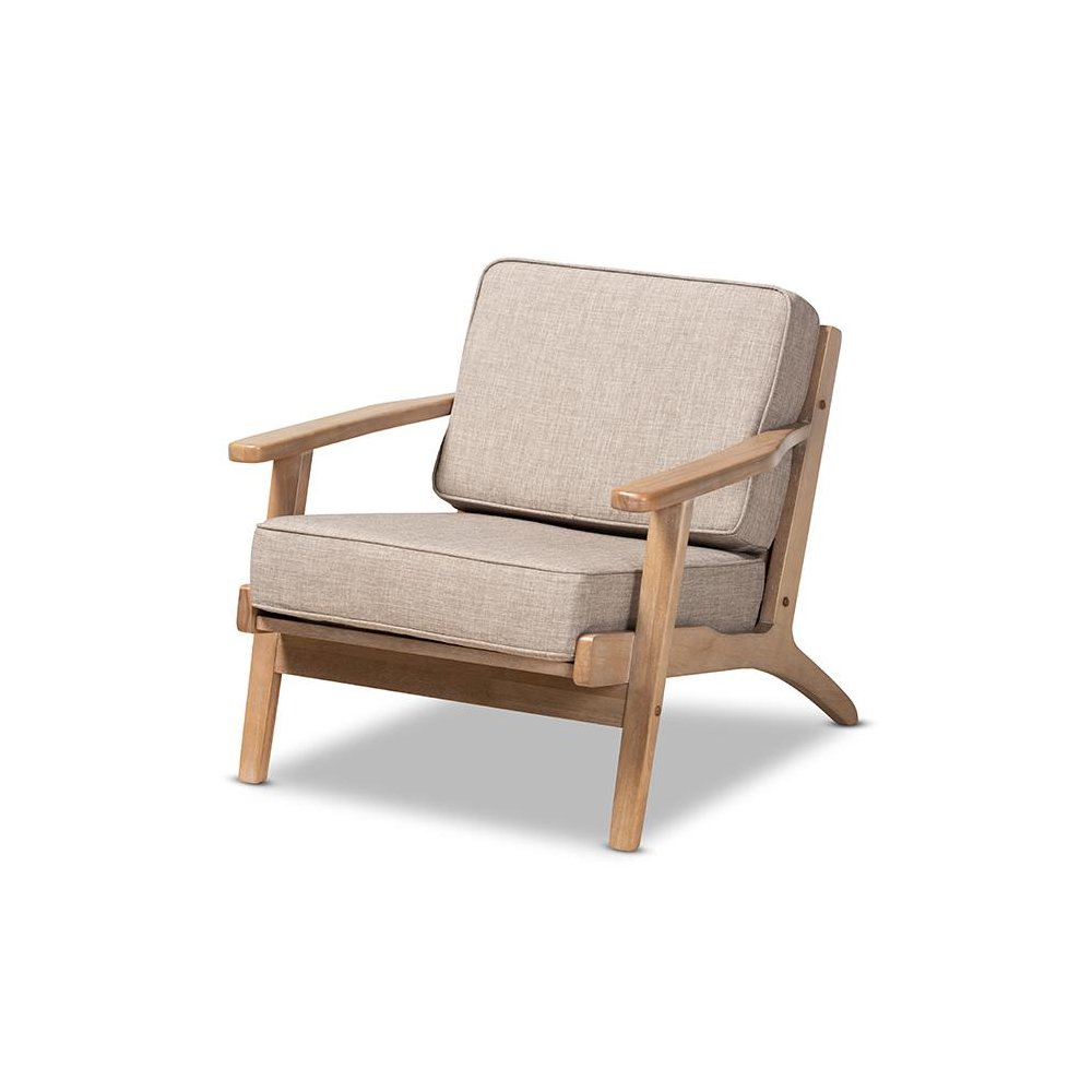 Light Grey Fabric Upholstered Antique Oak Finished Wood Armchair