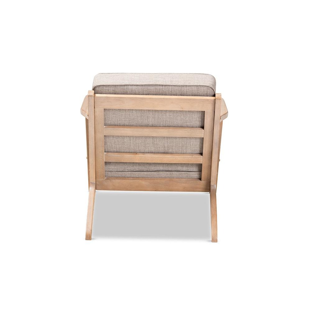Light Grey Fabric Upholstered Antique Oak Finished Wood Armchair