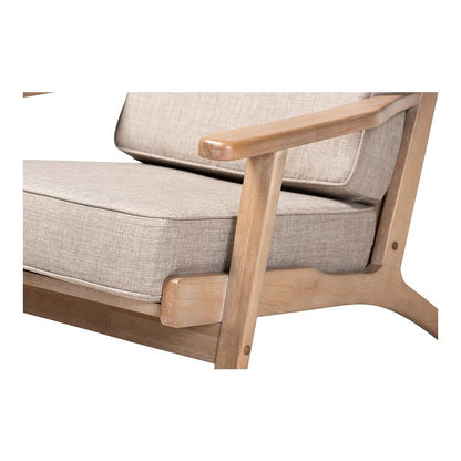 Light Grey Fabric Upholstered Antique Oak Finished Wood Armchair