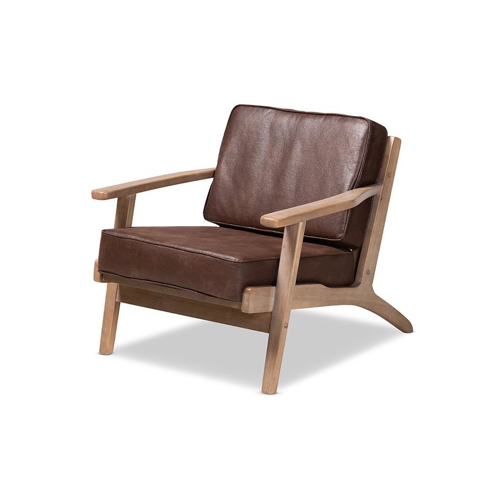Leather Effect Fabric Upholstered Antique Oak Finished Wood Armchair