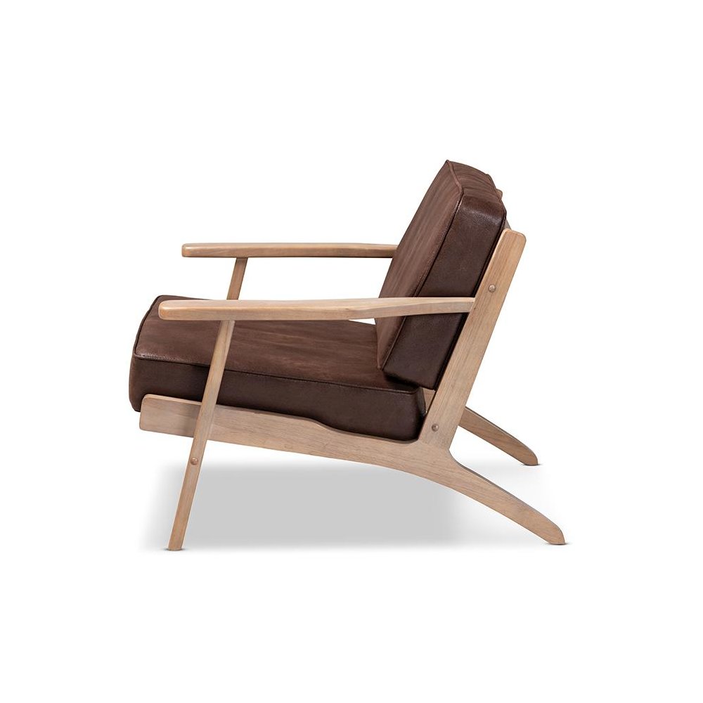 Leather Effect Fabric Upholstered Antique Oak Finished Wood Armchair