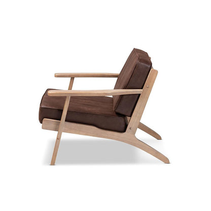 Leather Effect Fabric Upholstered Antique Oak Finished Wood Armchair