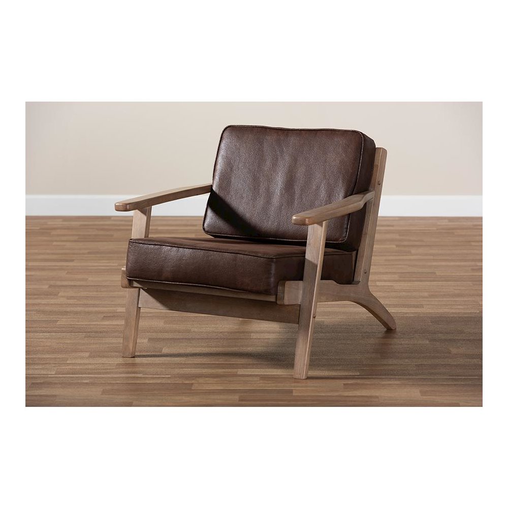 Leather Effect Fabric Upholstered Antique Oak Finished Wood Armchair