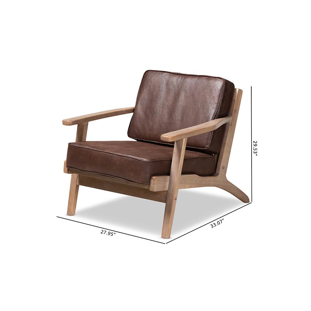 Leather Effect Fabric Upholstered Antique Oak Finished Wood Armchair