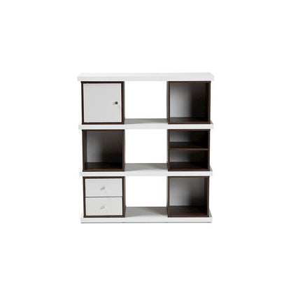 Two-Tone White and Walnut Brown Finished 2-Drawer Bookcase