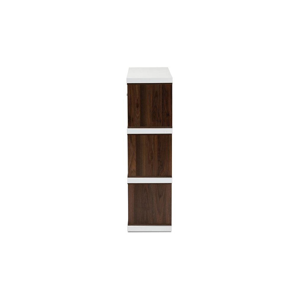 Two-Tone White and Walnut Brown Finished 2-Drawer Bookcase