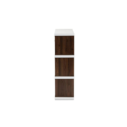 Two-Tone White and Walnut Brown Finished 2-Drawer Bookcase