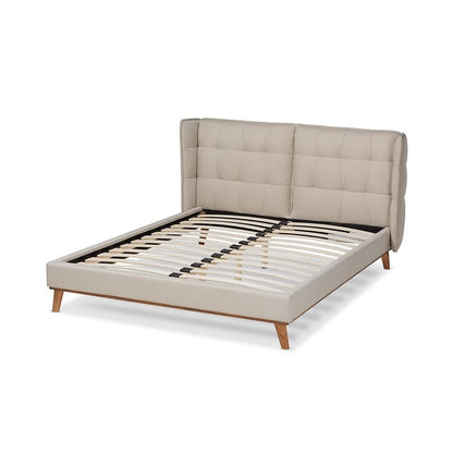 Walnut Brown Finished Wood Queen Size Platform Wingback Bed