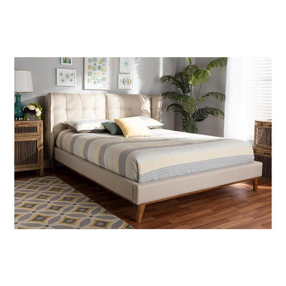 Walnut Brown Finished Wood Queen Size Platform Wingback Bed