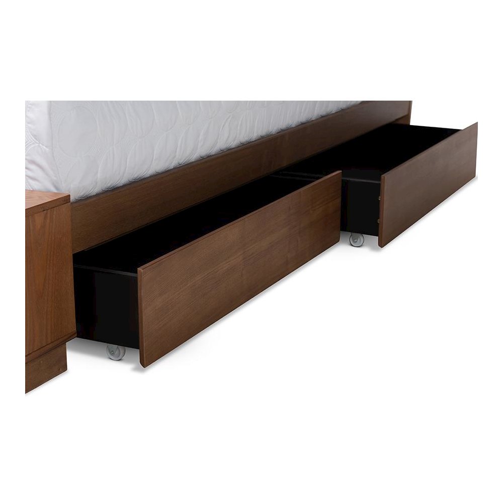Brown Finished Wood Full Size Platform Bed with Built-In Shelves