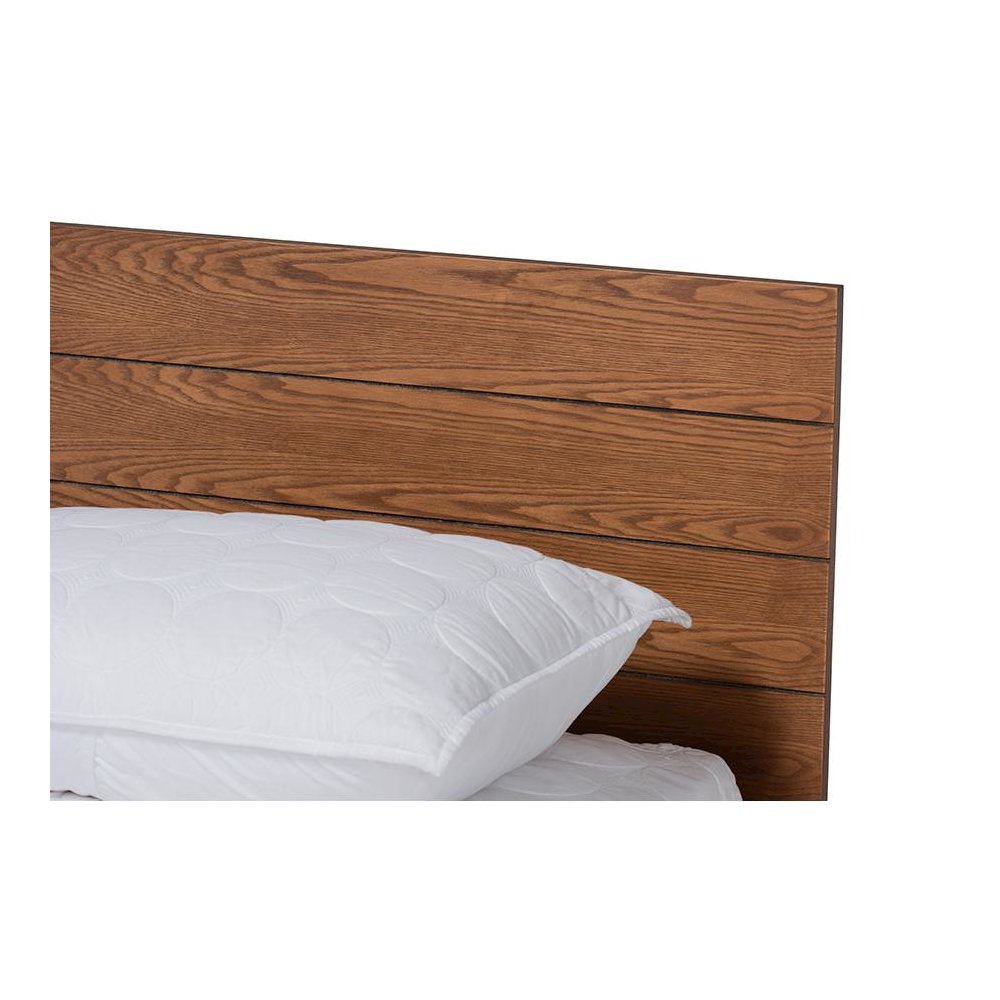 Walnut Brown Finished Wood Full Size Platform Storage Bed with Built-In Shelves