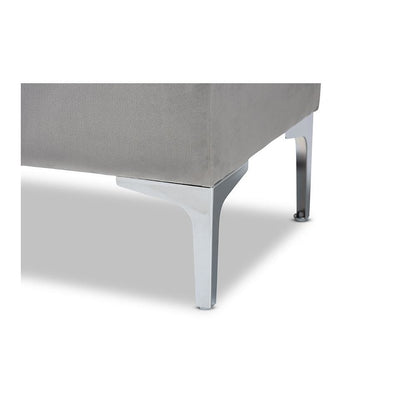 Transitional Grey Velvet Fabric Upholstered Silver Finished Storage Ottoman