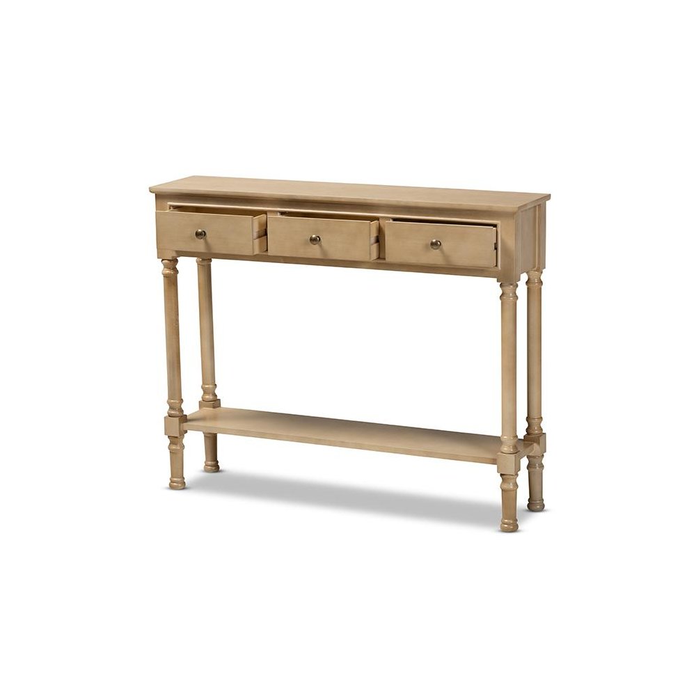 Farmhouse Oak Brown Finished Wood 3-Drawer Entryway Console Table
