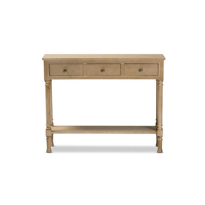 Farmhouse Oak Brown Finished Wood 3-Drawer Entryway Console Table