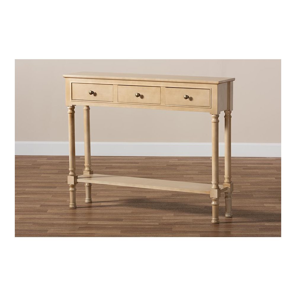 Farmhouse Oak Brown Finished Wood 3-Drawer Entryway Console Table
