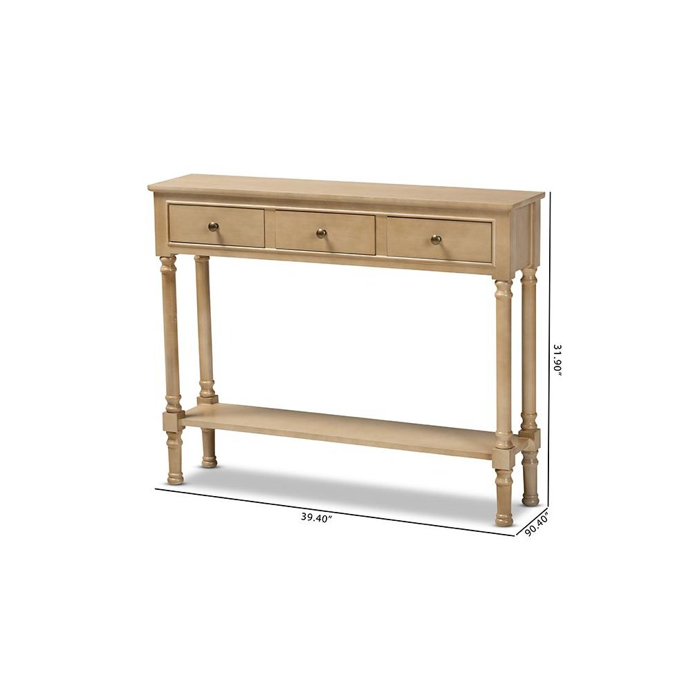Farmhouse Oak Brown Finished Wood 3-Drawer Entryway Console Table
