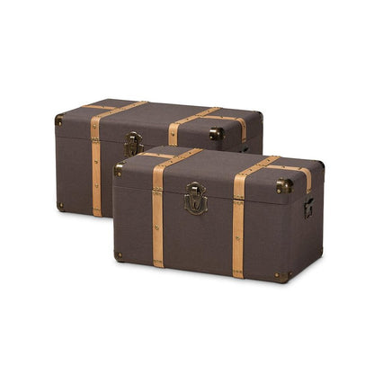 Oak Brown Finished 2-Piece Storage Trunk Set