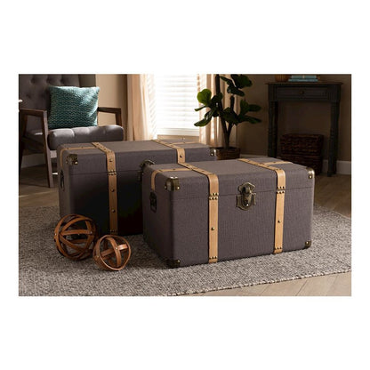 Oak Brown Finished 2-Piece Storage Trunk Set