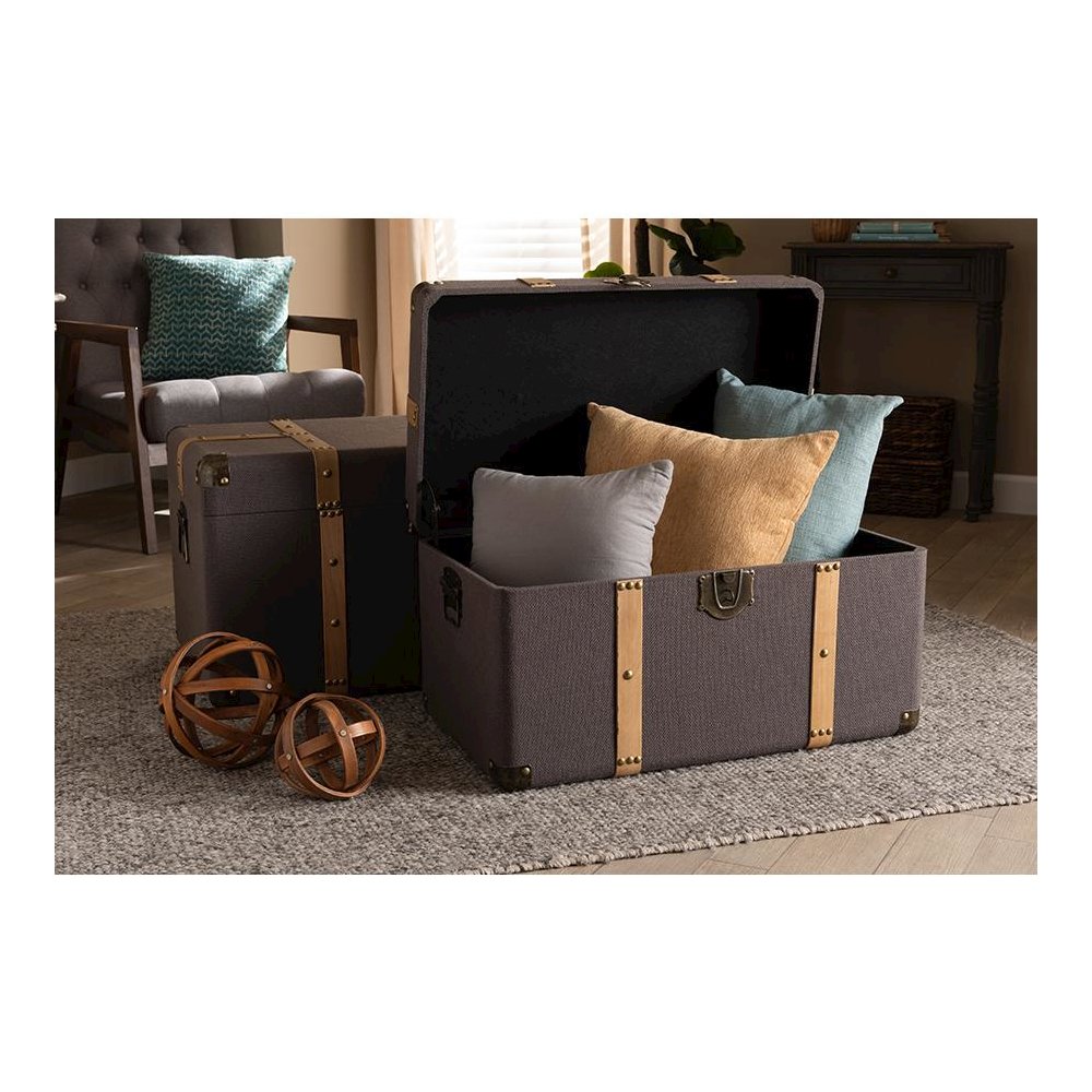 Oak Brown Finished 2-Piece Storage Trunk Set