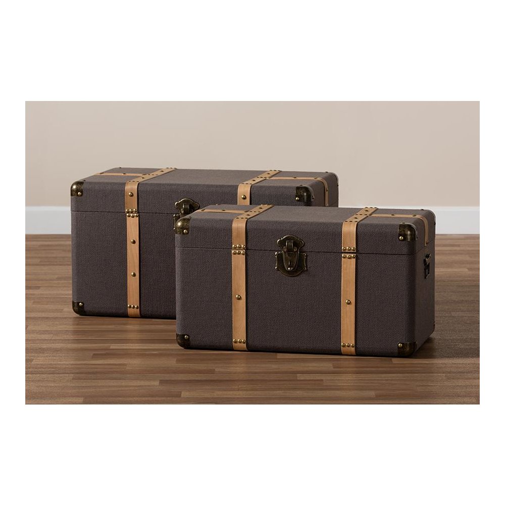 Oak Brown Finished 2-Piece Storage Trunk Set