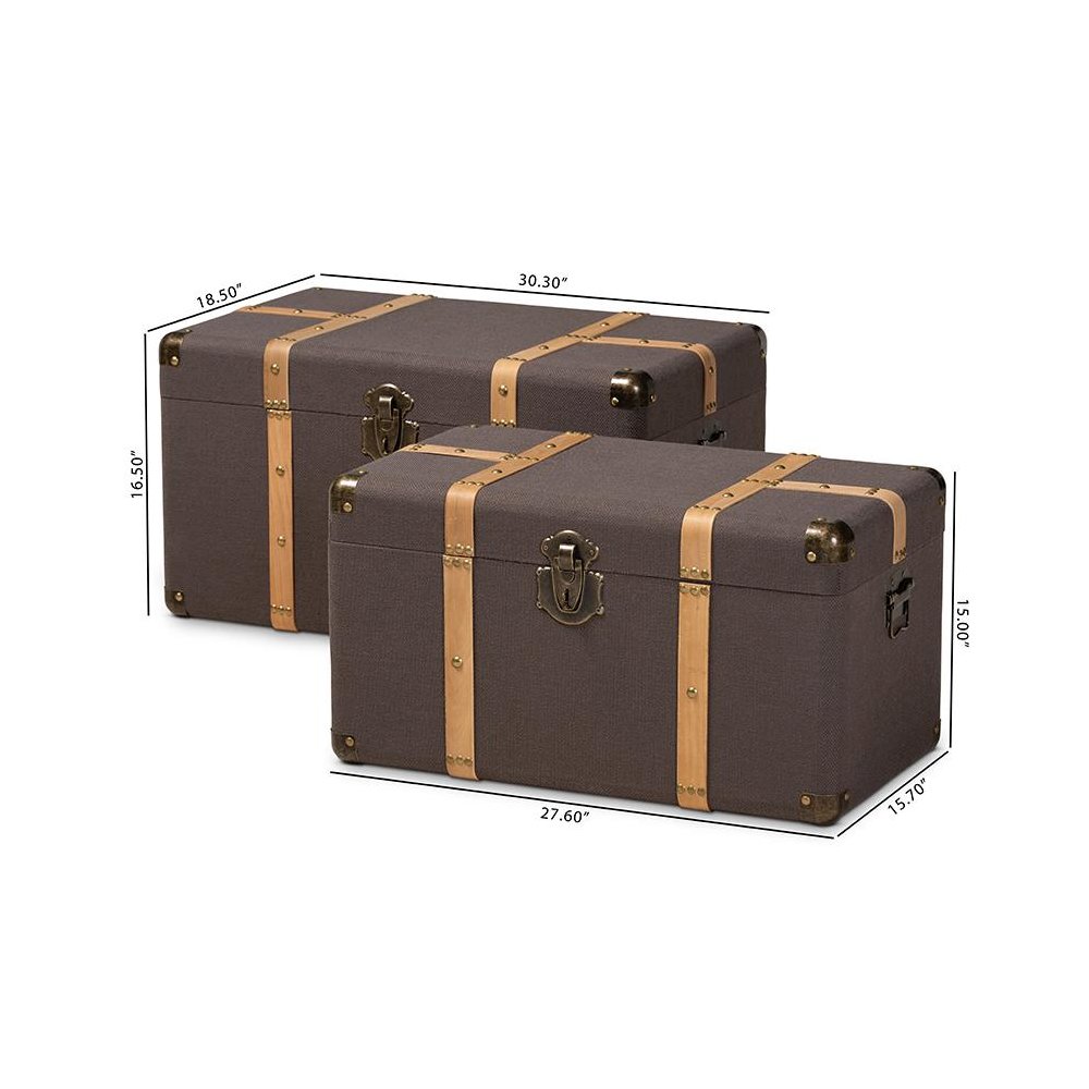 Oak Brown Finished 2-Piece Storage Trunk Set