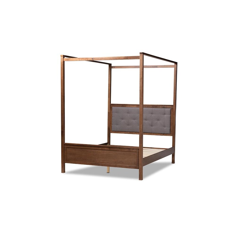 Walnut Brown Finished Wood Queen Size Platform Canopy Bed