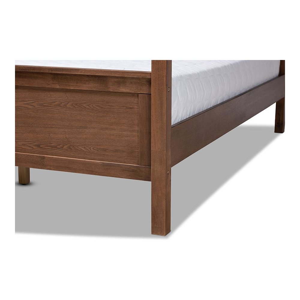 Walnut Brown Finished Wood Queen Size Platform Canopy Bed