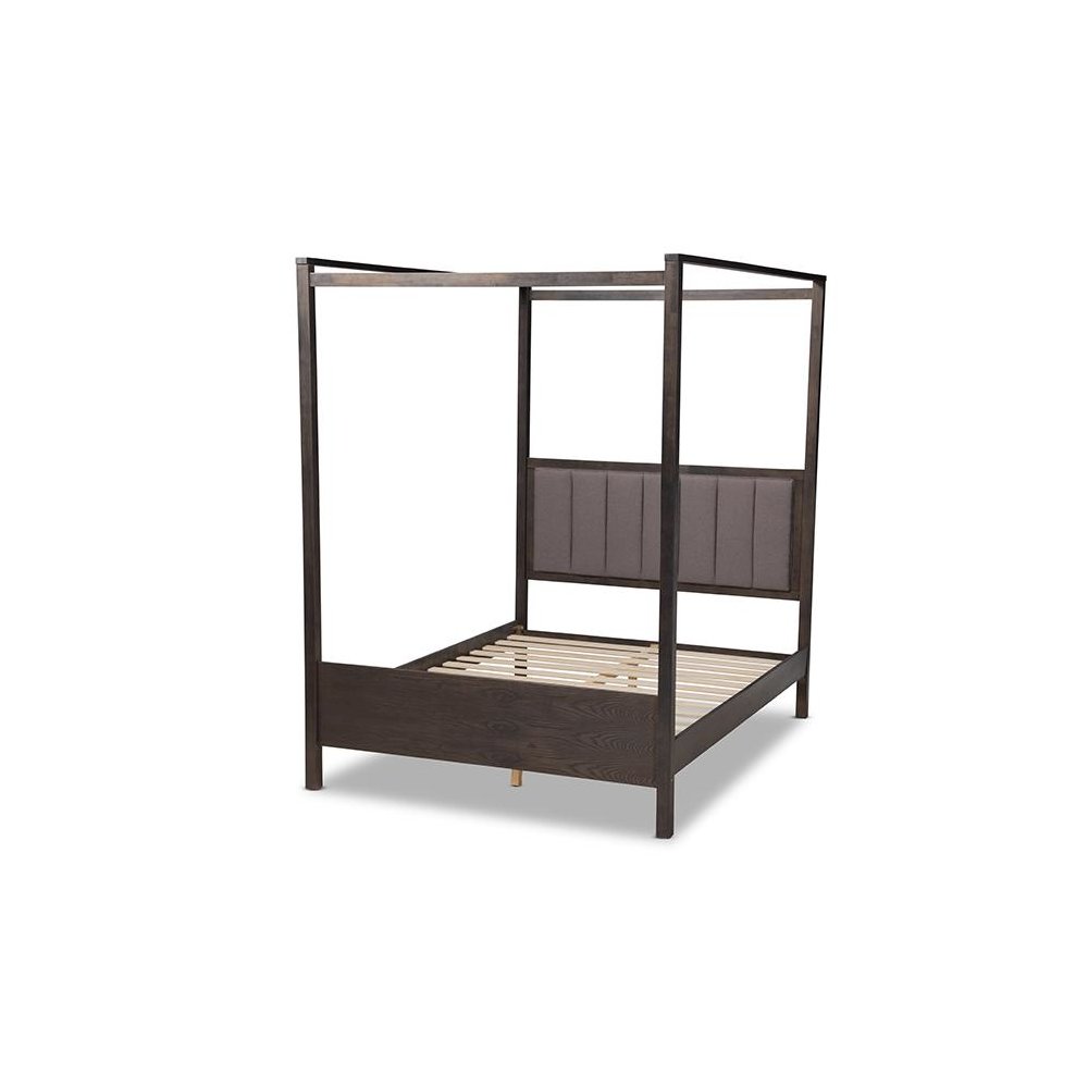Dark Grey Oak Finished Wood Queen Size Platform Canopy Bed