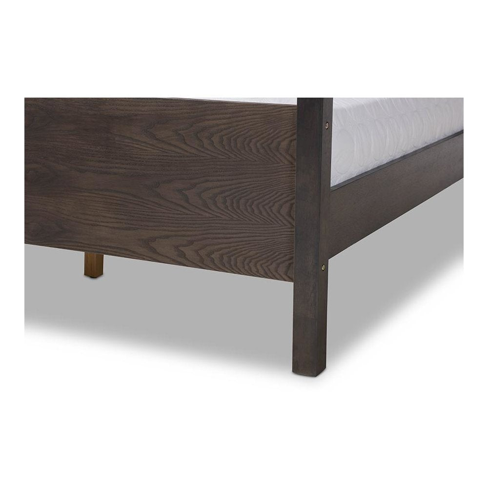Dark Grey Oak Finished Wood Queen Size Platform Canopy Bed