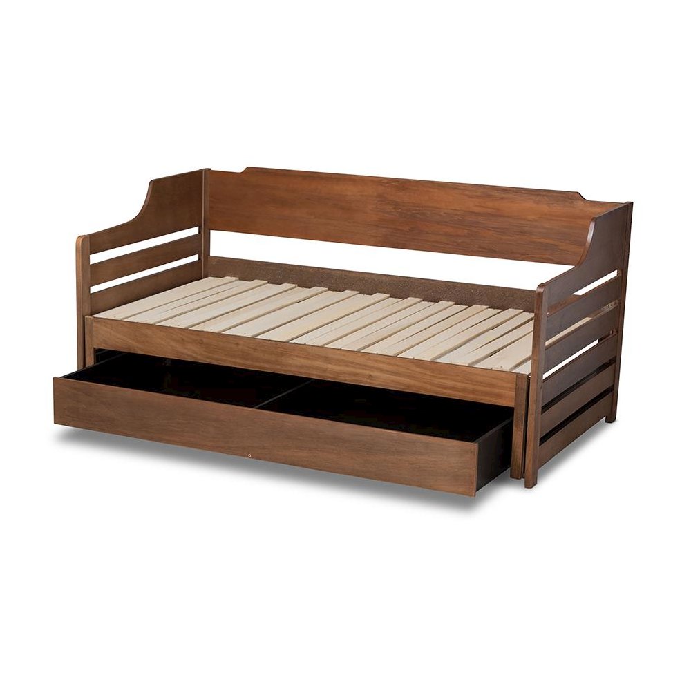 Brown Finished Expandable Twin Size to King Size Daybed with Storage Drawer