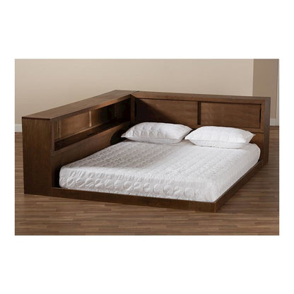 Brown Finished Wood Queen Size Platform Storage Bed with Built-In Outlet