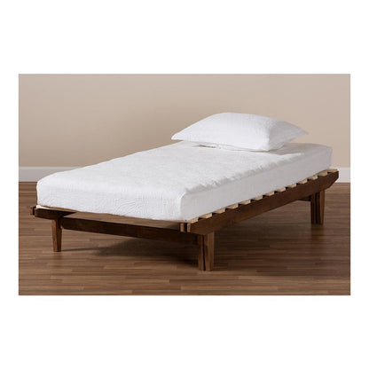 Walnut Finished Wood Expandable Twin Size to King Size Bed Frame