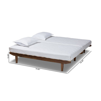 Walnut Finished Wood Expandable Twin Size to King Size Bed Frame