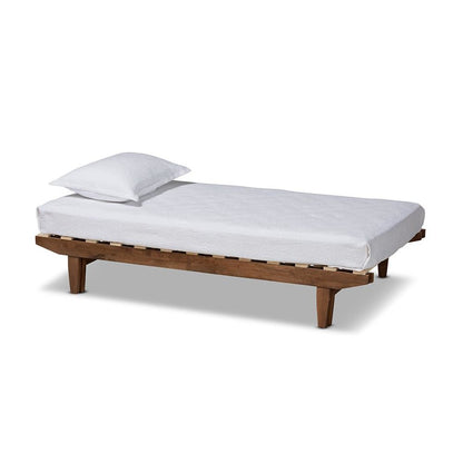 Walnut Finished Wood Expandable Twin Size to King Size Bed Frame
