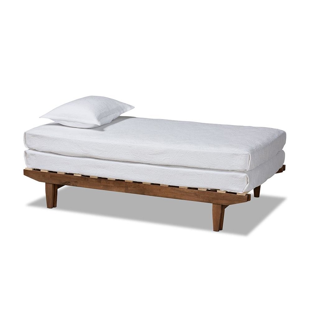 Walnut Finished Wood Expandable Twin Size to King Size Bed Frame