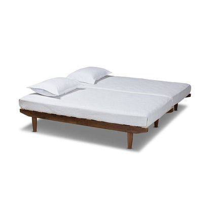 Walnut Finished Wood Expandable Twin Size to King Size Bed Frame