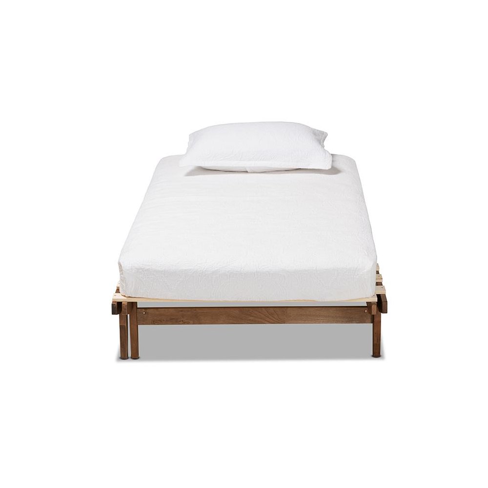 Walnut Finished Wood Expandable Twin Size to King Size Bed Frame
