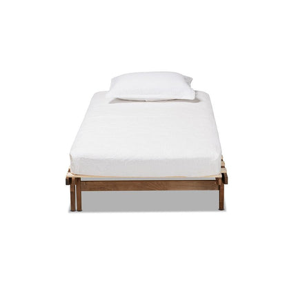 Walnut Finished Wood Expandable Twin Size to King Size Bed Frame