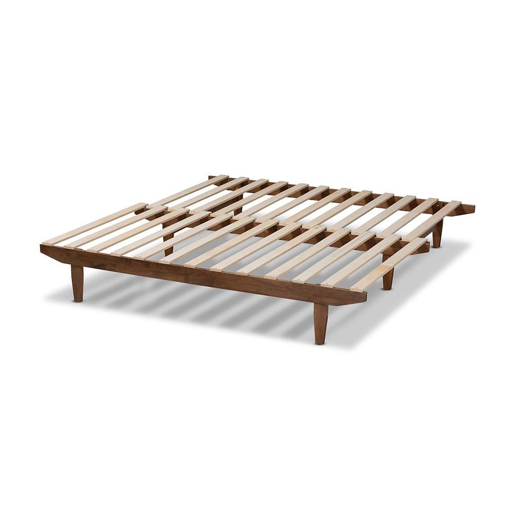 Walnut Finished Wood Expandable Twin Size to King Size Bed Frame