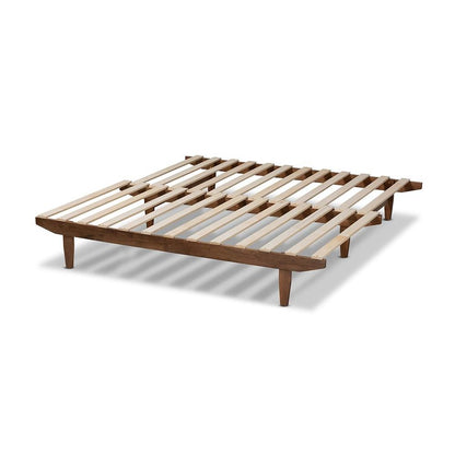 Walnut Finished Wood Expandable Twin Size to King Size Bed Frame
