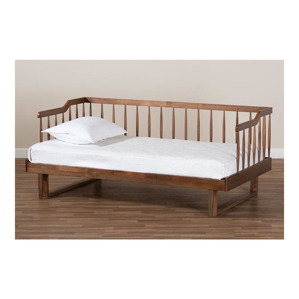 Walnut Brown Finished Wood Expandable Twin Size to King Size Spindle Daybed