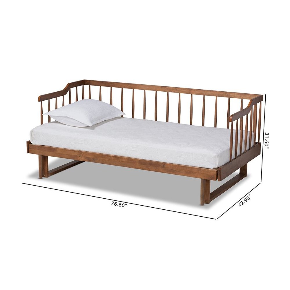 Walnut Brown Finished Wood Expandable Twin Size to King Size Spindle Daybed