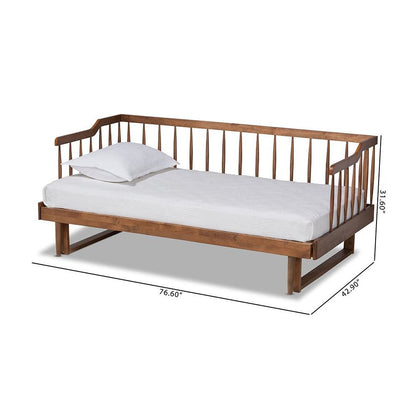 Walnut Brown Finished Wood Expandable Twin Size to King Size Spindle Daybed