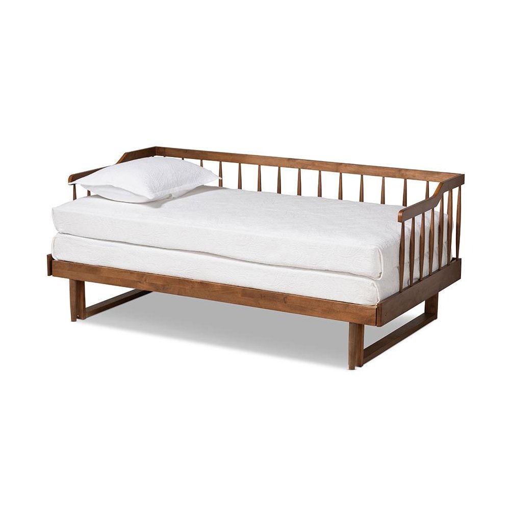 Walnut Brown Finished Wood Expandable Twin Size to King Size Spindle Daybed