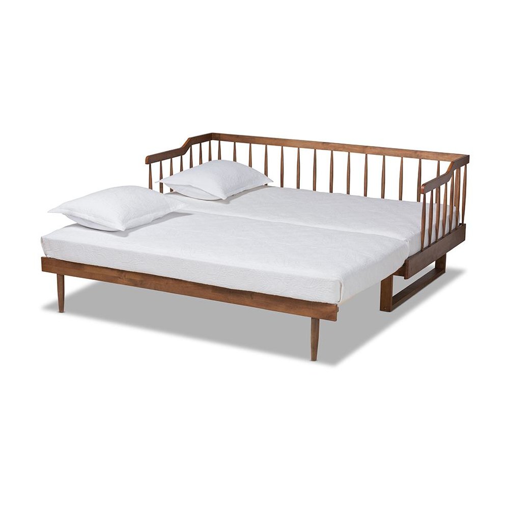 Walnut Brown Finished Wood Expandable Twin Size to King Size Spindle Daybed