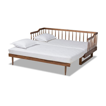 Walnut Brown Finished Wood Expandable Twin Size to King Size Spindle Daybed