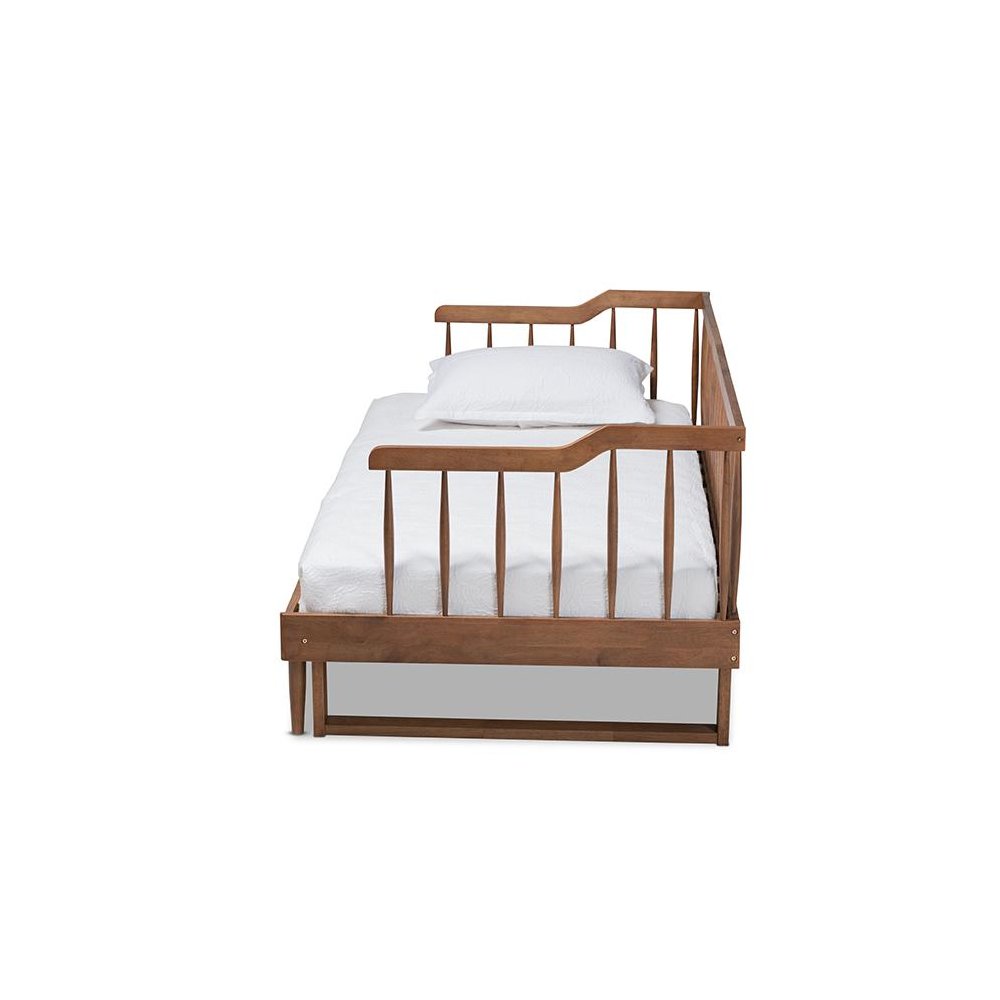 Walnut Brown Finished Wood Expandable Twin Size to King Size Spindle Daybed