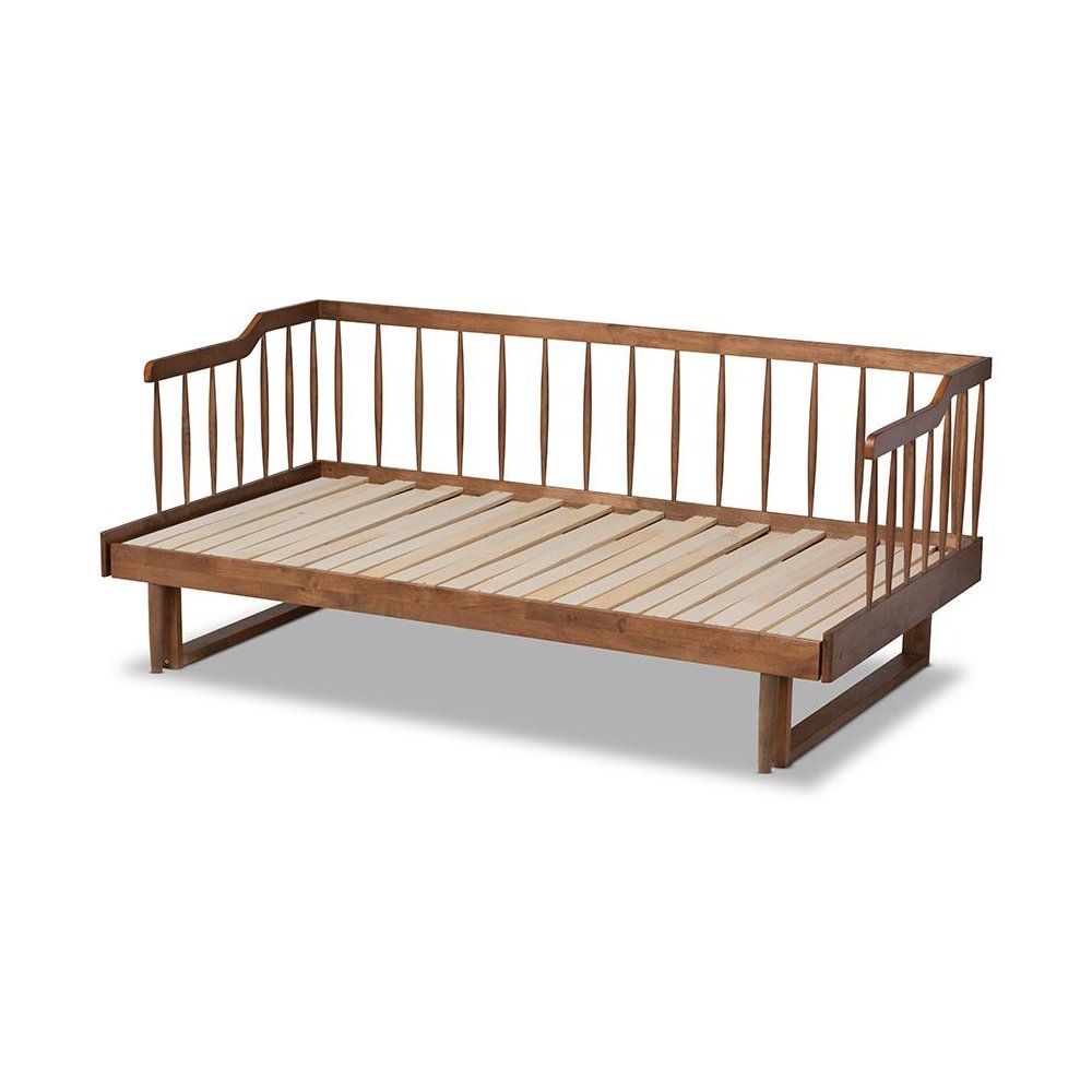 Walnut Brown Finished Wood Expandable Twin Size to King Size Spindle Daybed