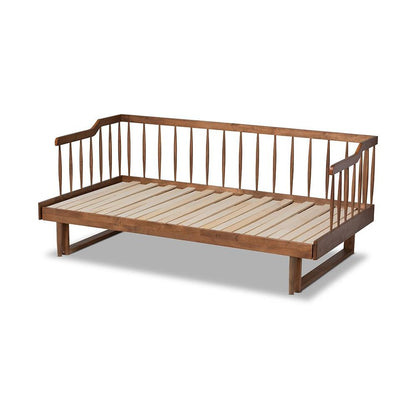 Walnut Brown Finished Wood Expandable Twin Size to King Size Spindle Daybed